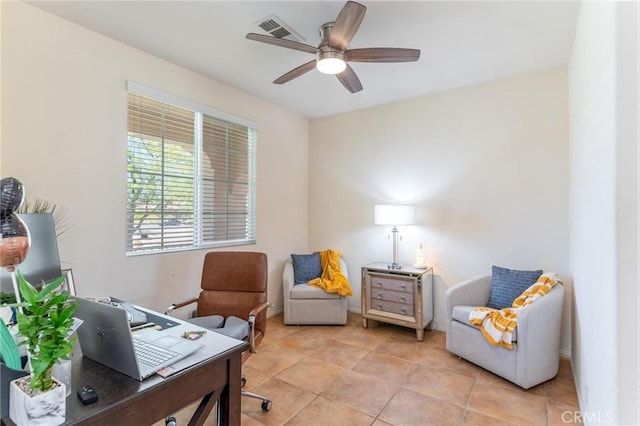 67760 Rio Vista Dr, Cathedral City, CA 92234 - home office with ceiling fan and light tile patterned flooring