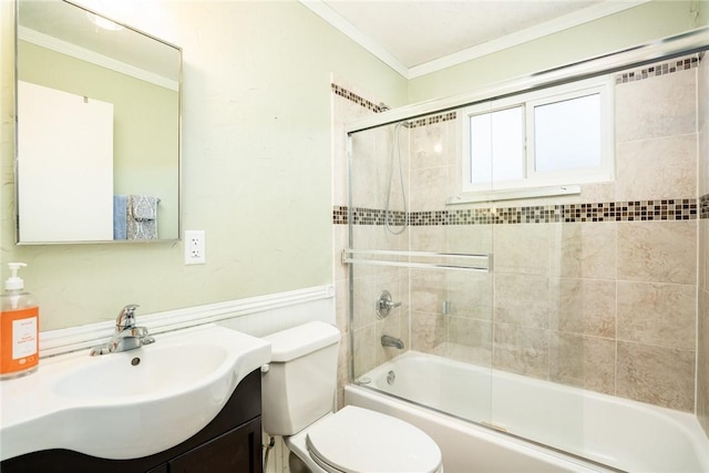 131 N Dommer Ave, Walnut, CA 91789 - full bath with ornamental molding, vanity, combined bath / shower with glass door, and a wainscoted wall