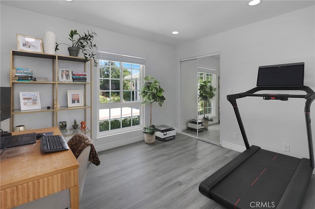 2861 Hillman St, Thousand Oaks, CA 91360 - exercise room featuring wood finished floors and recessed lighting