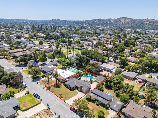 644 E Mountain View Ave, Glendora, CA 91741 - aerial perspective of suburban area featuring a pool area and property parcel outlined