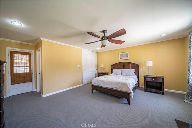 644 E Mountain View Ave, Glendora, CA 91741 - bedroom featuring crown molding, carpet flooring, recessed lighting, and ceiling fan