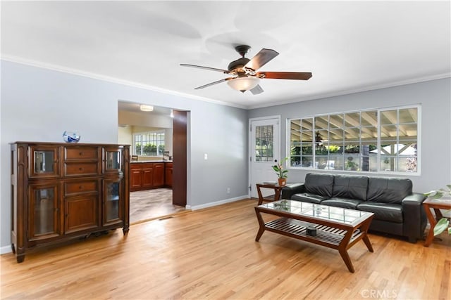 644 E Mountain View Ave, Glendora, CA 91741 - living area with light wood finished floors, ornamental molding, and ceiling fan
