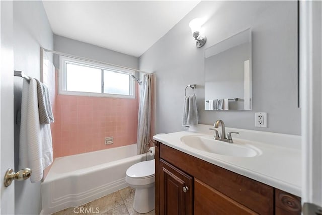 644 E Mountain View Ave, Glendora, CA 91741 - bathroom with shower / tub combo with curtain, vanity, and tile patterned floors