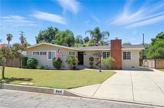 644 E Mountain View Ave, Glendora, CA 91741 - ranch-style home with crawl space, a chimney, and concrete driveway
