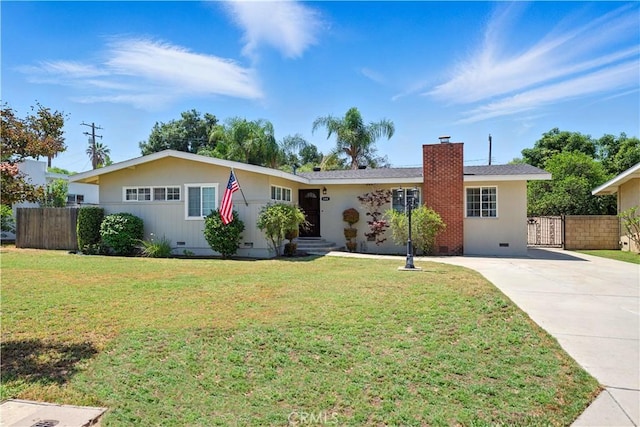 644 E Mountain View Ave, Glendora, CA 91741 - ranch-style home featuring a chimney, crawl space, concrete driveway, and a gate