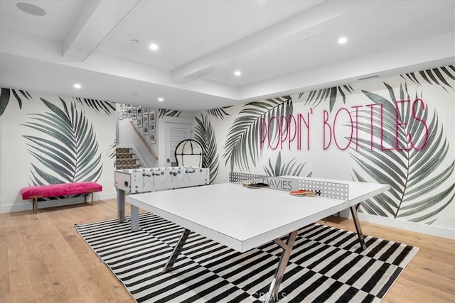 910 28th St, Manhattan Beach, CA 90266 - playroom with light wood-style floors, recessed lighting, and beam ceiling