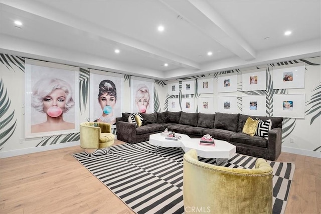 910 28th St, Manhattan Beach, CA 90266 - living area featuring wood finished floors, beam ceiling, and recessed lighting