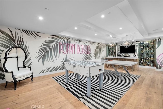 910 28th St, Manhattan Beach, CA 90266 - game room featuring light wood-style flooring, recessed lighting, and a chandelier