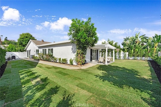 26342 Via Conchita, Mission Viejo, CA 92691 - back of property featuring a pergola, stucco siding, a fenced backyard, and a patio