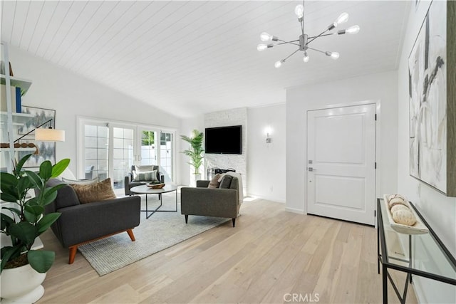26342 Via Conchita, Mission Viejo, CA 92691 - living area featuring a chandelier, light wood-style flooring, and lofted ceiling