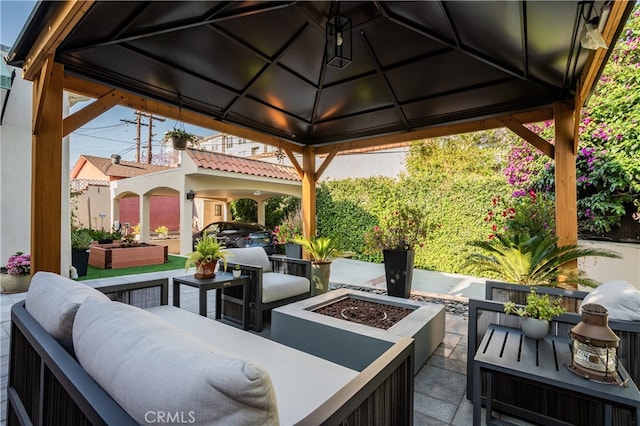 4022 Willowcrest Ave, Studio City, CA 91604 - view of patio / terrace with a gazebo and an outdoor living space with a fire pit