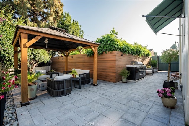 4022 Willowcrest Ave, Studio City, CA 91604 - fenced backyard with an outdoor living space, a gazebo, a patio, and area for grilling