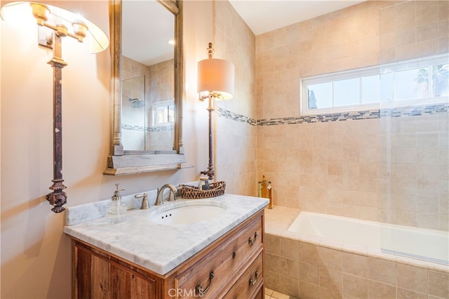 4022 Willowcrest Ave, Studio City, CA 91604 - full bath featuring tiled tub, vanity, and tiled shower