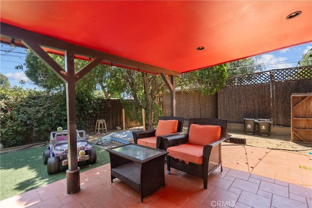 17172 Lahey St, Granada Hills, CA 91344 - fenced backyard featuring a patio and outdoor lounge area