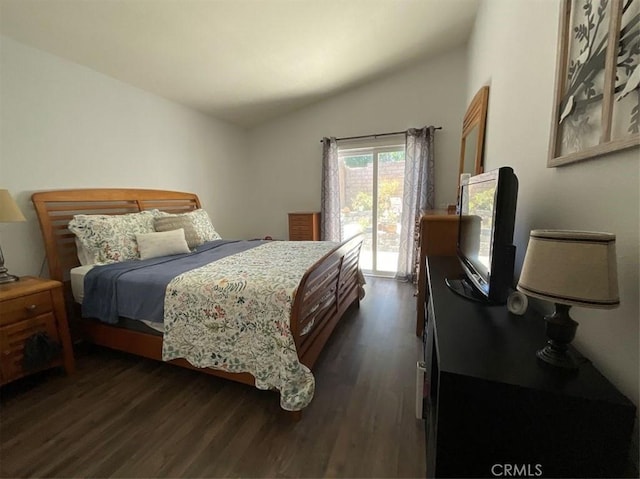 6720 Shaded Wood Pl, Rancho Cucamonga, CA 91701 - bedroom with access to outside, lofted ceiling, and dark wood-type flooring