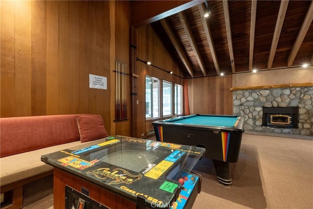 2113 Meridian Blvd Unit 133, Mammoth Lakes, CA 93546 - playroom with carpet, wooden ceiling, pool table, and wooden walls