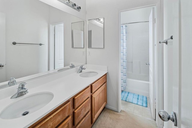 6410 Terraza Portico, Carlsbad, CA 92009 - full bath with double vanity, shower / tub combo with curtain, and tile patterned flooring
