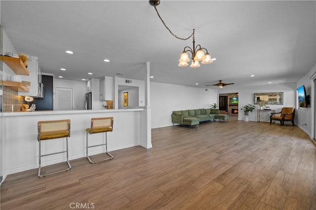 2700 E Panorama Dr Unit 208, Signal Hill, CA 90755 - kitchen featuring fridge, a ceiling fan, open shelves, recessed lighting, and light countertops
