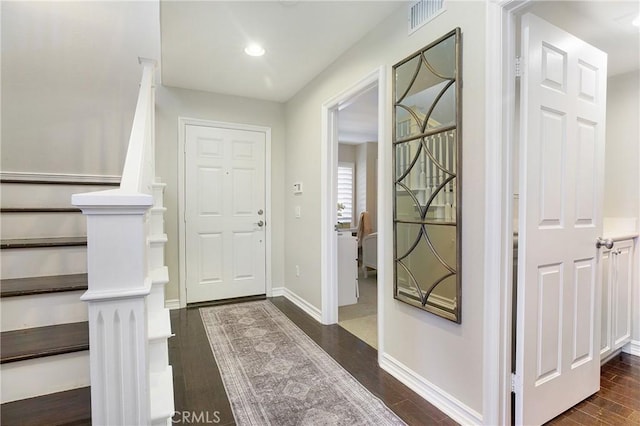 6 Via Amanti, Newport Coast, CA 92657 - entryway featuring dark wood-type flooring, recessed lighting, and stairs