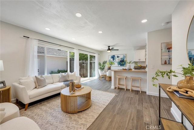 2302 Cayuga Ave, Placentia, CA 92870 - living room with wood finished floors, recessed lighting, and ceiling fan