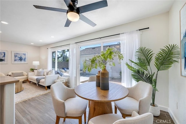 2302 Cayuga Ave, Placentia, CA 92870 - dining room with recessed lighting, wood finished floors, and ceiling fan