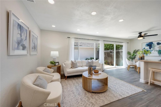 2302 Cayuga Ave, Placentia, CA 92870 - living area with ceiling fan, wood finished floors, and recessed lighting