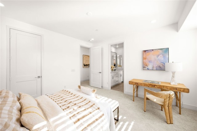 56 Cartwheel, Irvine, CA 92618 - bedroom with light colored carpet, recessed lighting, and ensuite bath