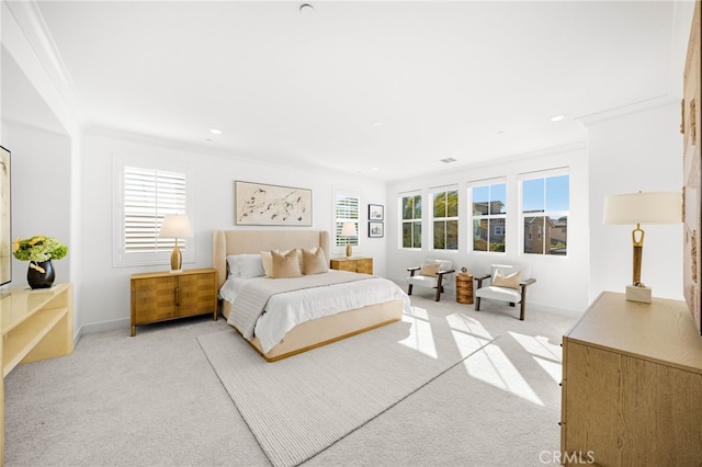 56 Cartwheel, Irvine, CA 92618 - bedroom featuring light carpet, crown molding, and recessed lighting