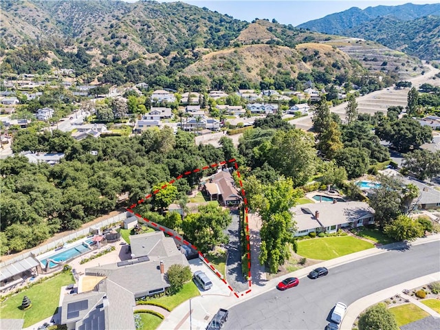 1125 Indian Springs Dr, Glendora, CA 91741 - aerial view of residential area featuring property parcel outlined and mountains