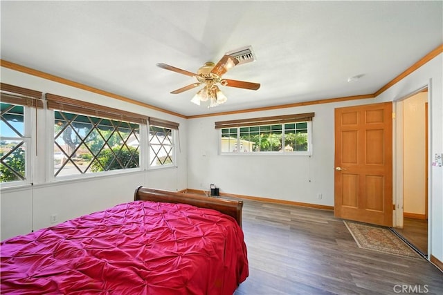 1125 Indian Springs Dr, Glendora, CA 91741 - bedroom featuring crown molding, wood finished floors, and a ceiling fan