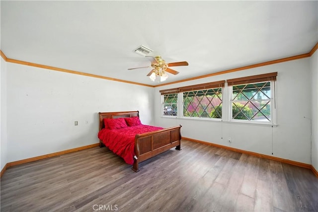 1125 Indian Springs Dr, Glendora, CA 91741 - bedroom featuring wood finished floors, crown molding, and a ceiling fan