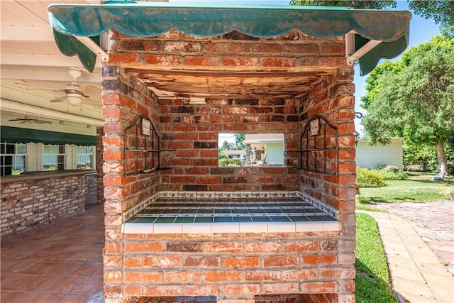 1125 Indian Springs Dr, Glendora, CA 91741 - exterior view of brick siding and ceiling fan