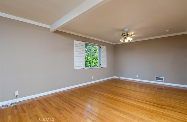 1835 Las Flores Dr, Glendale, CA 91207 - empty room featuring ceiling fan, light wood-style floors, and crown molding