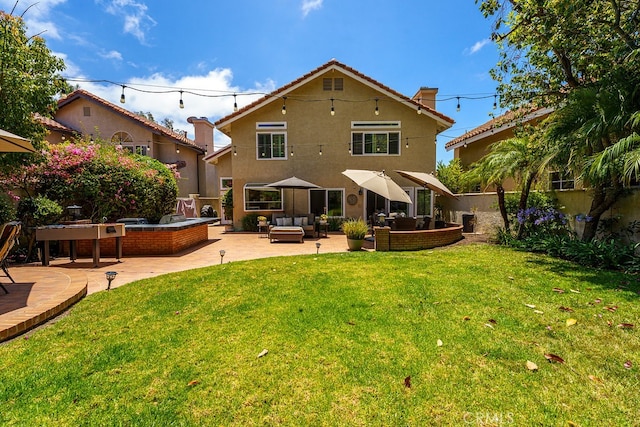 17 Springbrook Rd, Laguna Niguel, CA 92677 - rear view of property with an outdoor living space, stucco siding, a patio area, and a chimney