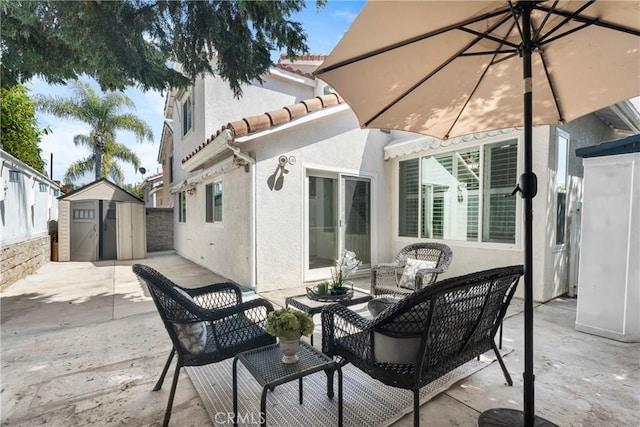 2 Chestnut Dr, Aliso Viejo, CA 92656 - view of patio / terrace featuring a shed and an outdoor hangout area