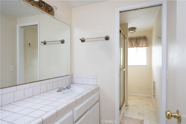 27786 Matterhorn Dr, Lake Arrowhead, CA 92352 - full bathroom with vanity and a shower with shower door