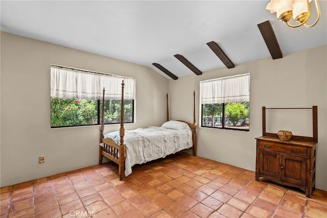 31039 Hasley Canyon Rd, Castaic, CA 91384 - bedroom with lofted ceiling, multiple windows, ceiling fan, and a chandelier