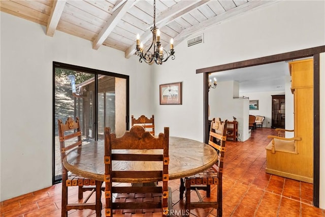 31039 Hasley Canyon Rd, Castaic, CA 91384 - dining area with a chandelier and wood ceiling