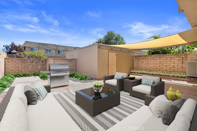 10473 Smoke River Ct, Fountain Valley, CA 92708 - fenced backyard featuring an outdoor hangout area, a patio, and area for grilling