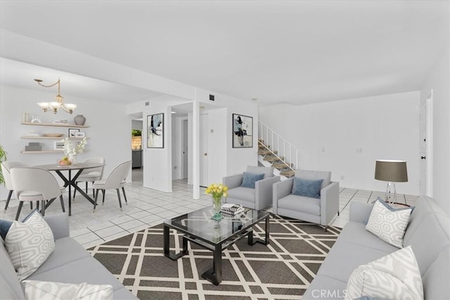 10473 Smoke River Ct, Fountain Valley, CA 92708 - living area featuring stairs and a chandelier