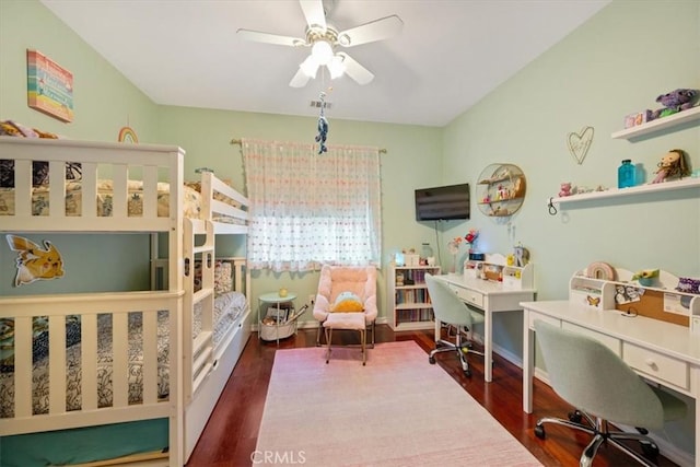 109 W Chestnut St, Nipomo, CA 93444 - bedroom with an office area, wood finished floors, and ceiling fan