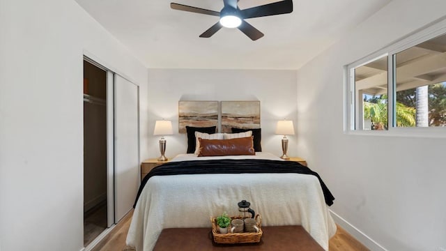 8865 Highsmith Ln, San Diego, CA 92119 - bedroom featuring wood finished floors, a closet, and ceiling fan