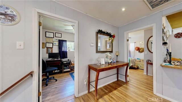 23728 Manzanita Dr, Crestline, CA 92325 - corridor featuring light wood-style floors and an office area