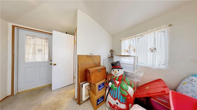 23728 Manzanita Dr, Crestline, CA 92325 - bedroom featuring lofted ceiling and carpet flooring