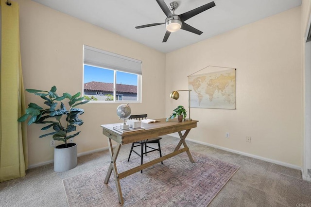 6104 Citracado Cir, Carlsbad, CA 92009 - carpeted home office with a ceiling fan and baseboards
