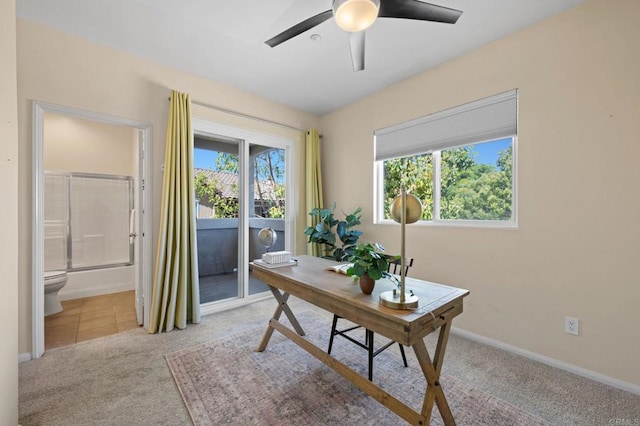 6104 Citracado Cir, Carlsbad, CA 92009 - carpeted home office with ceiling fan and baseboards
