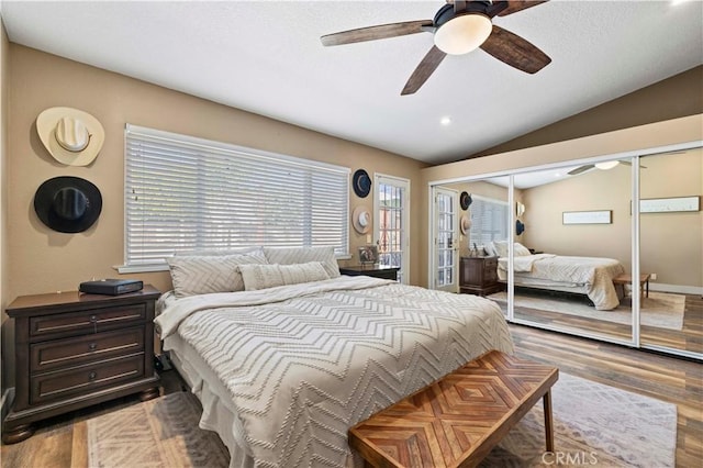 27724 Crookshank Dr, Saugus, CA 91350 - bedroom with vaulted ceiling, wood finished floors, ceiling fan, and a closet
