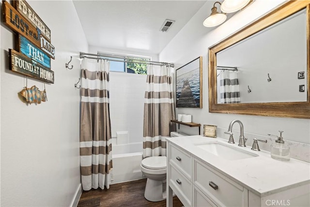 27724 Crookshank Dr, Saugus, CA 91350 - full bath featuring wood finished floors, vanity, and shower / bath combination with curtain
