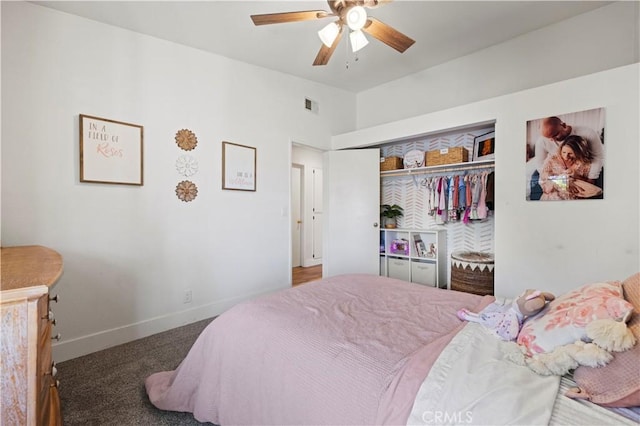 27724 Crookshank Dr, Saugus, CA 91350 - bedroom featuring carpet floors, a closet, and ceiling fan