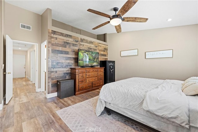 27724 Crookshank Dr, Saugus, CA 91350 - bedroom with light wood-type flooring, a ceiling fan, and recessed lighting